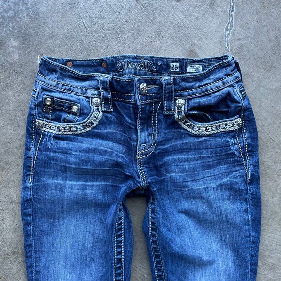 VINTAGE MISS ME MIDRISE BOOTCUT JEANS Y2K GLITTER 26X32 - Picture 3 of 6